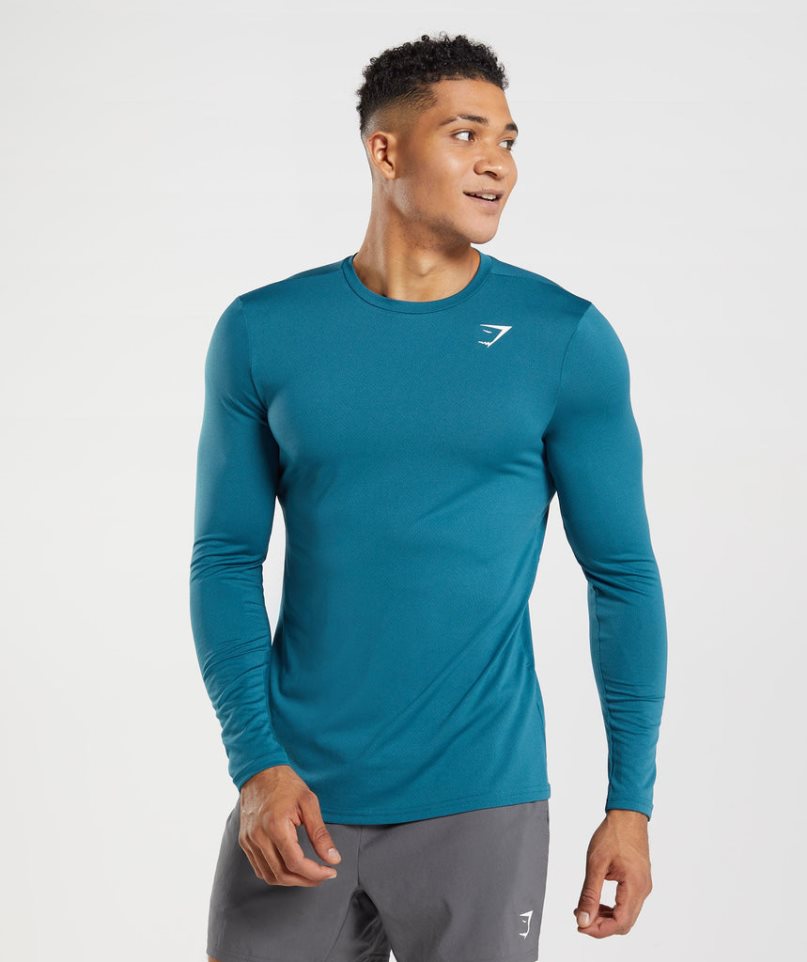 Koszulki Gymshark Arrival Long Sleeve Męskie Niebieskie | PL 729XLB